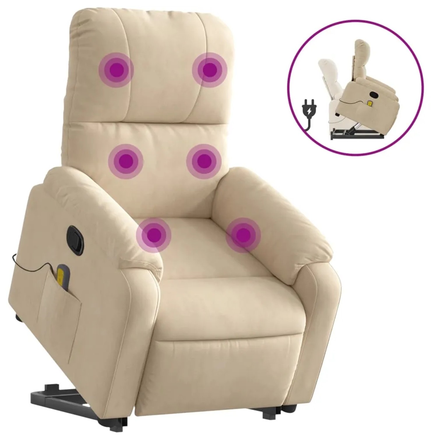 vidaXL Massagesessel mit Aufstehhilfe Creme Mikrofasergewebe