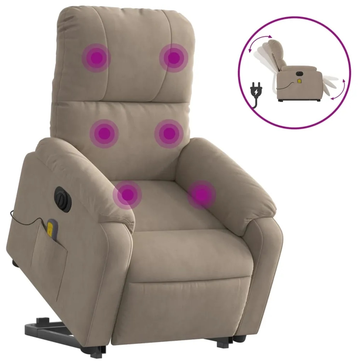 vidaXL Massagesessel Aufstehhilfe Elektrisch Taupe Mikrofasergewebe