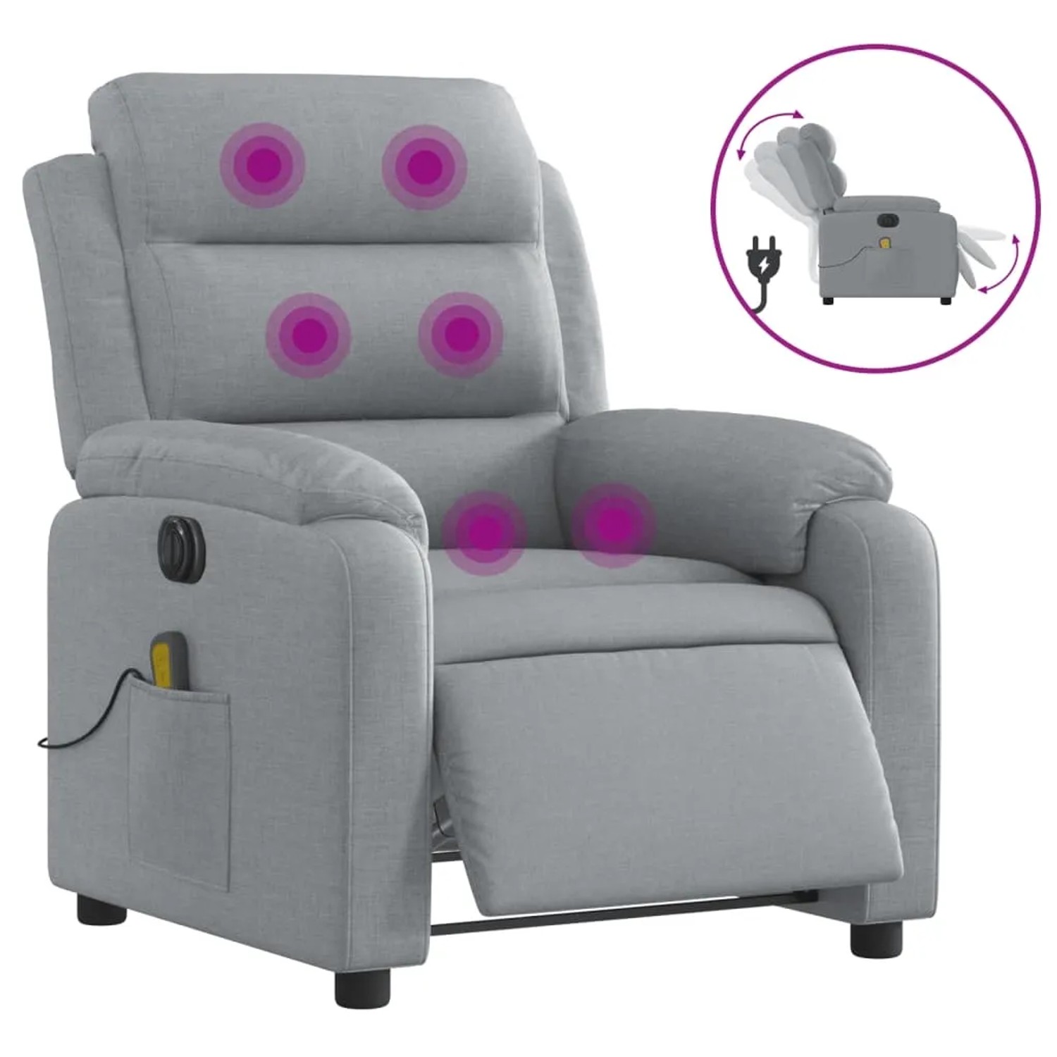 vidaXL Massagesessel Elektrisch Hellgrau Samt Modell 11