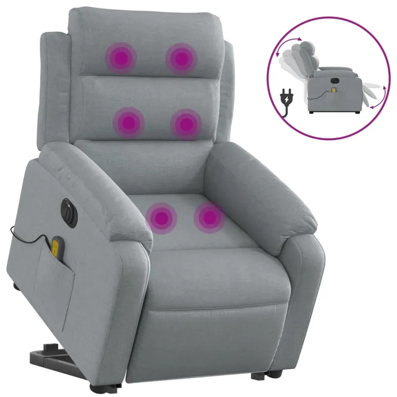 vidaXL Elektrischer Massagesessel mit Aufstehhilfe Hellgrau Stoff Modell 9