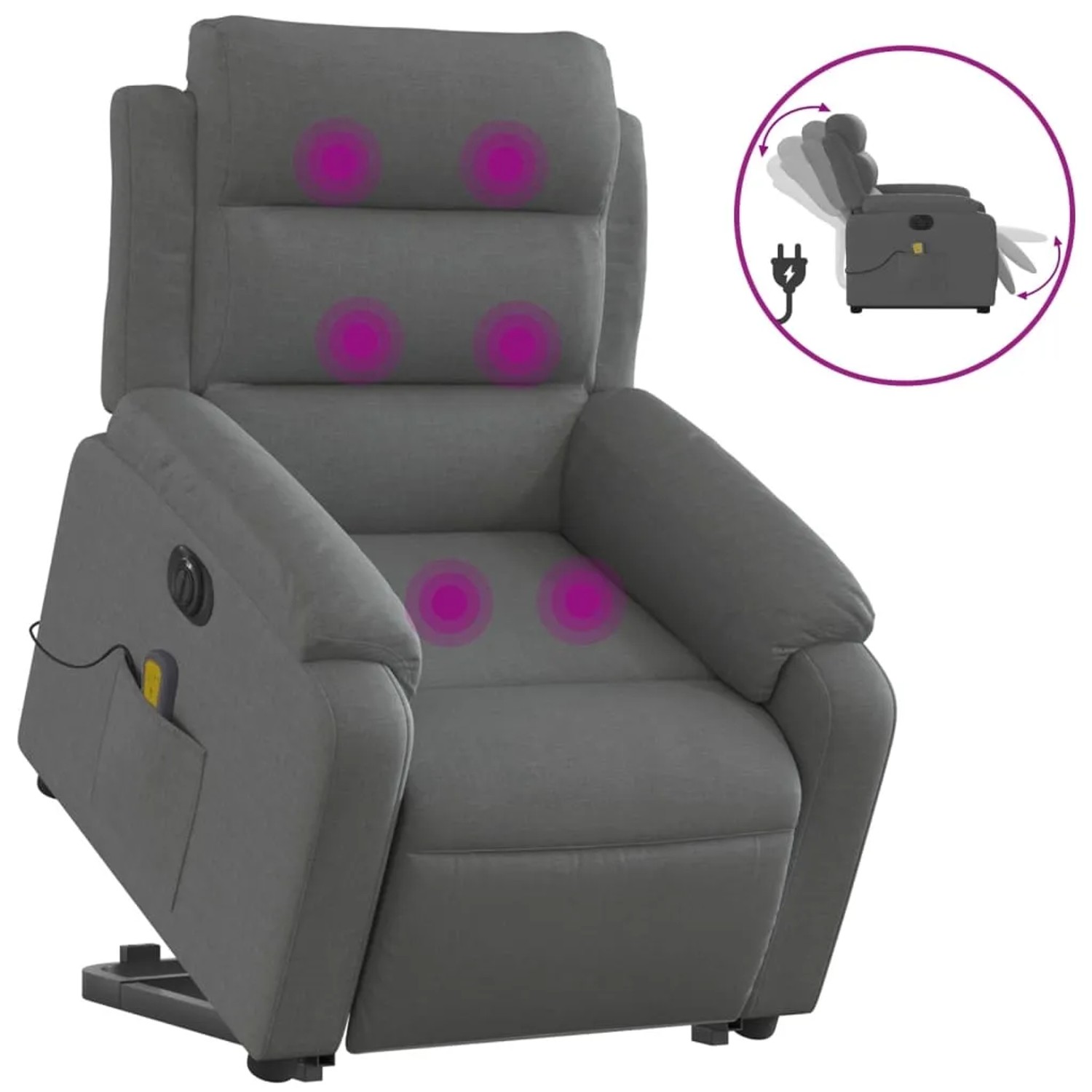 vidaXL Elektrischer Massagesessel mit Aufstehhilfe Dunkelgrau Stoff Modell 1
