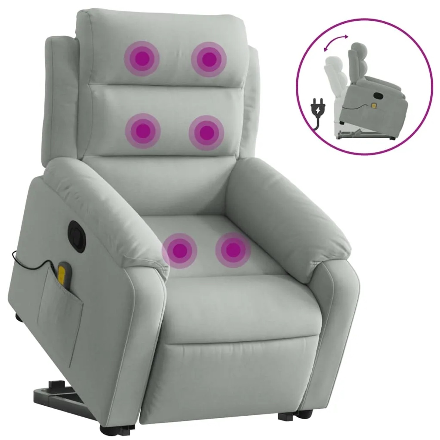 vidaXL Massagesessel mit Aufstehhilfe Hellgrau Samt Modell 2