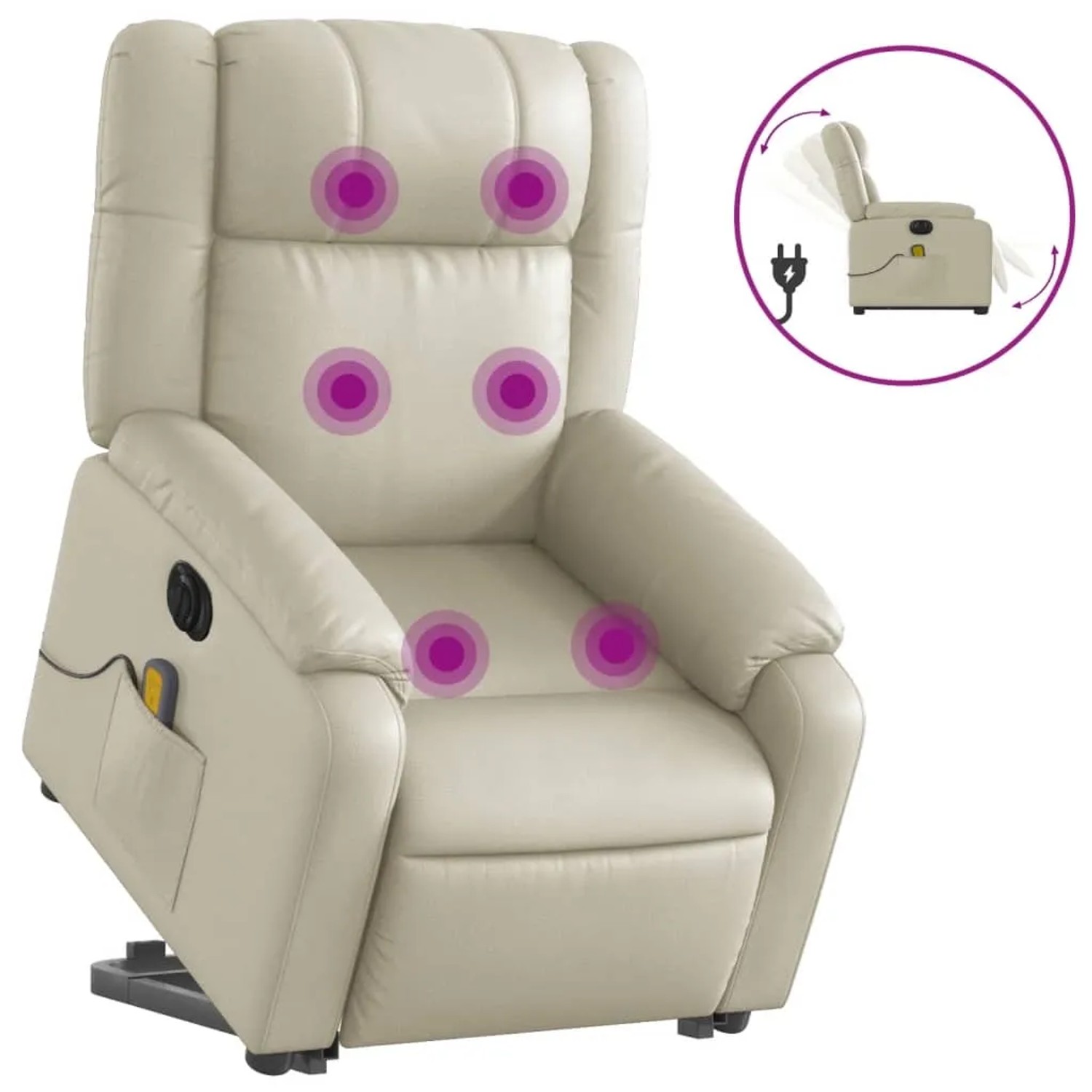 vidaXL Massagesessel mit Aufstehhilfe Elektrisch Creme Kunstleder Modell 9