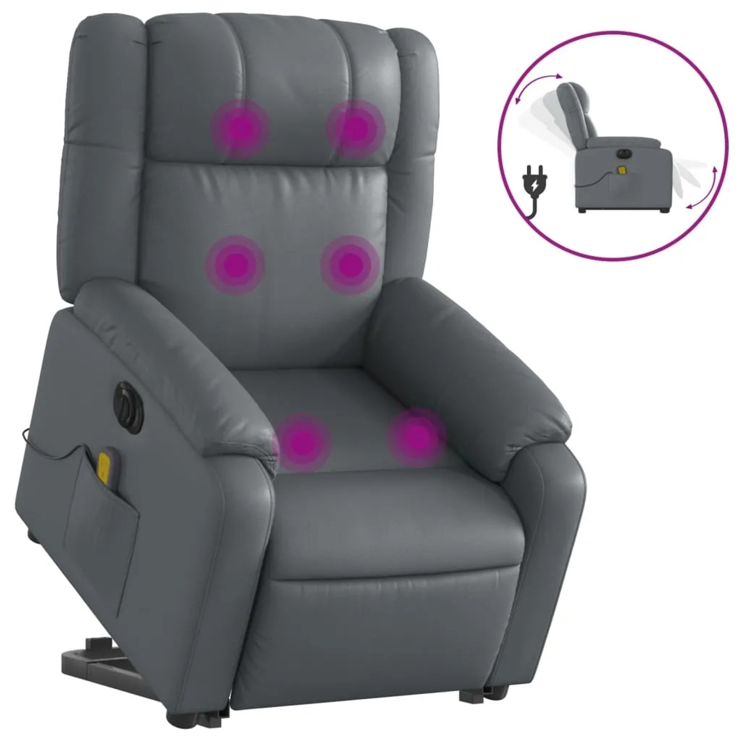 vidaXL Massagesessel mit Aufstehhilfe Elektrisch Grau Kunstleder Modell 1