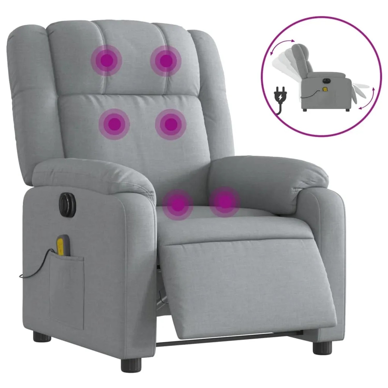 vidaXL Massagesessel Elektrisch Hellgrau Samt Modell 14