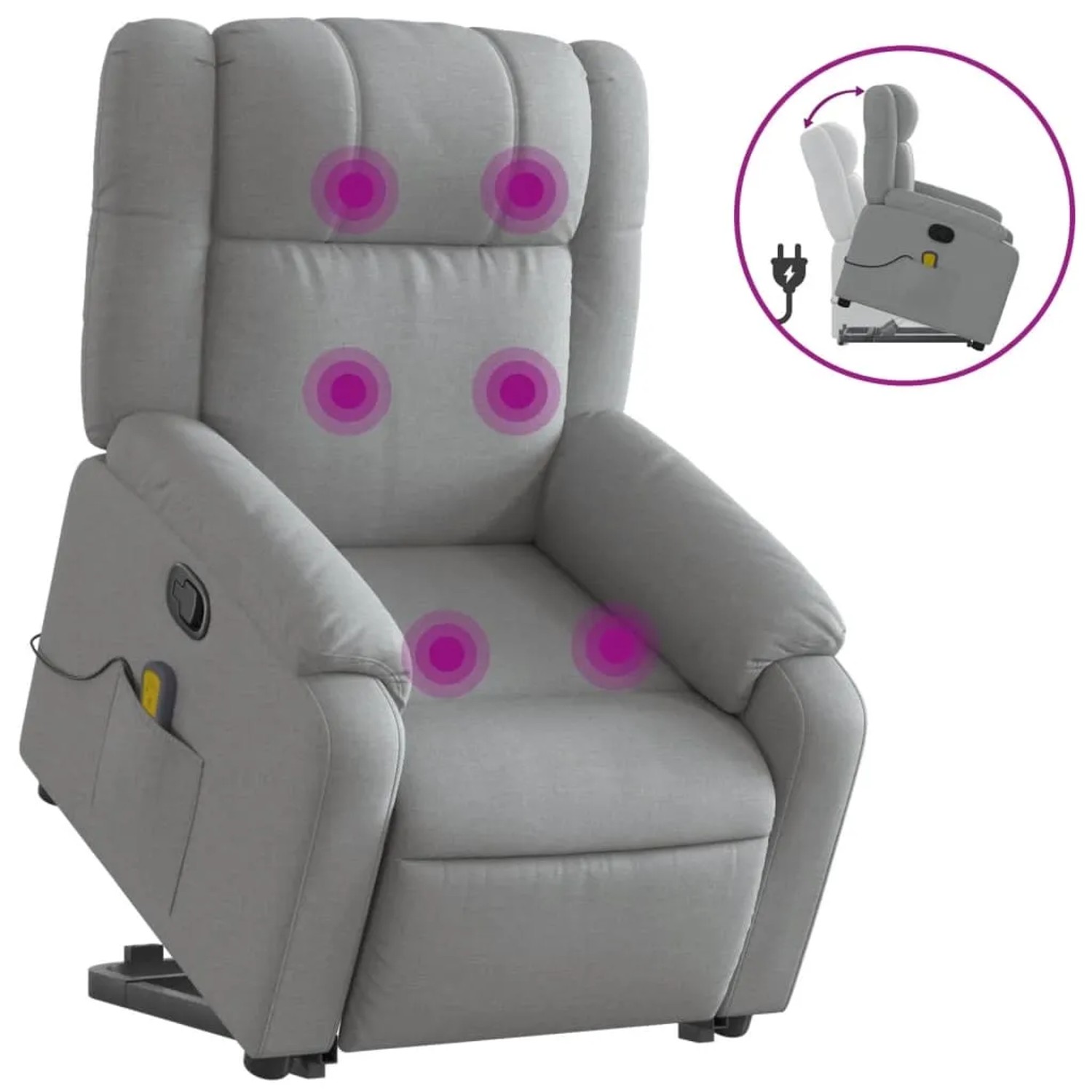 vidaXL Massagesessel mit Aufstehhilfe Hellgrau Samt Modell 5