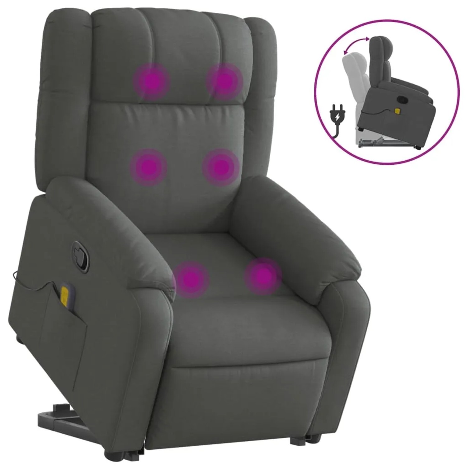 vidaXL Massagesessel mit Aufstehhilfe Dunkelgrau Samt Modell 14