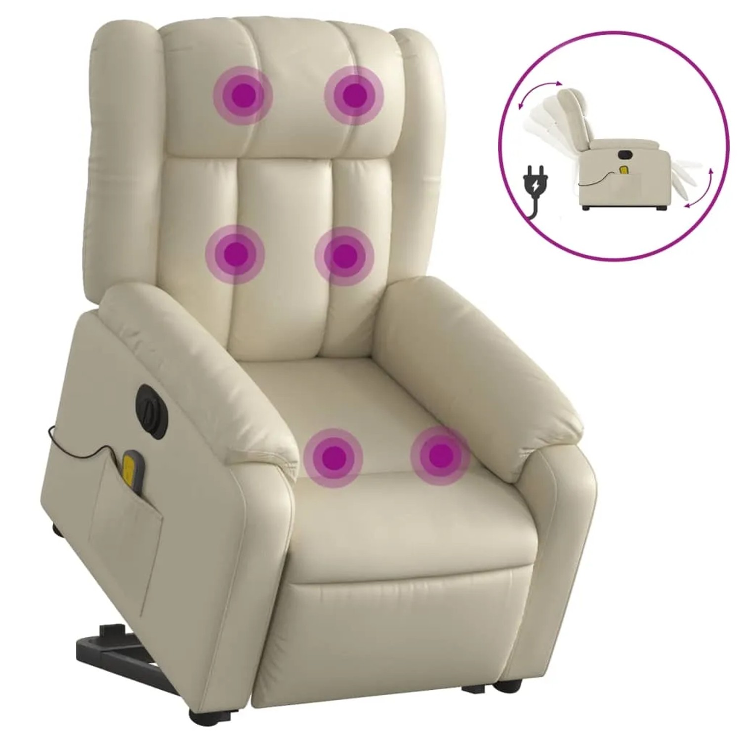 vidaXL Massagesessel mit Aufstehhilfe Elektrisch Creme Kunstleder Modell 1