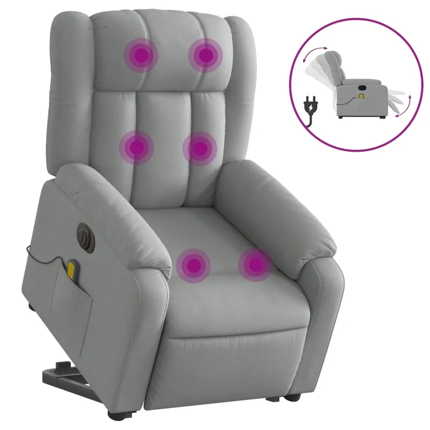 vidaXL Elektrischer Massagesessel mit Aufstehhilfe Hellgrau Stoff Modell 11