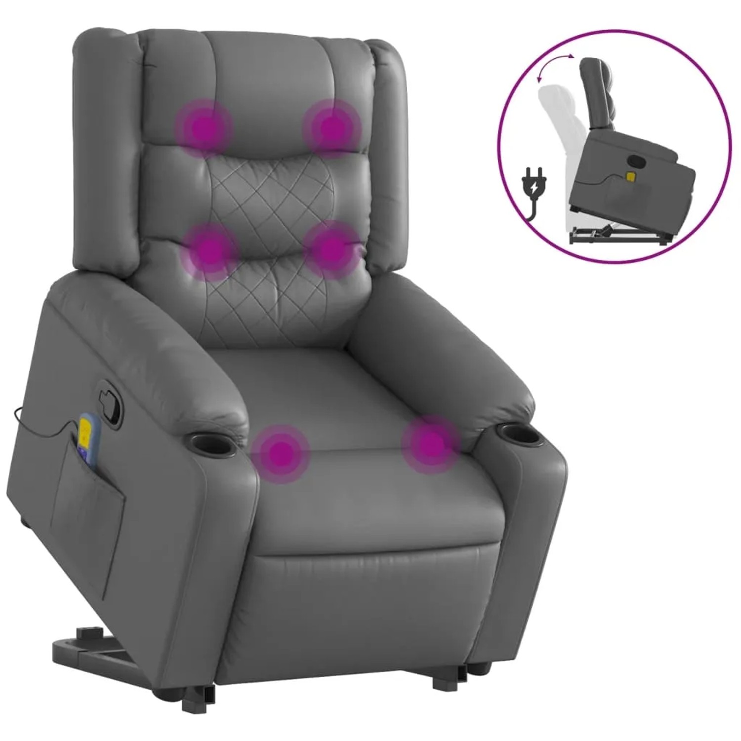 vidaXL Massagesessel mit Aufstehhilfe Grau Kunstleder Modell 11