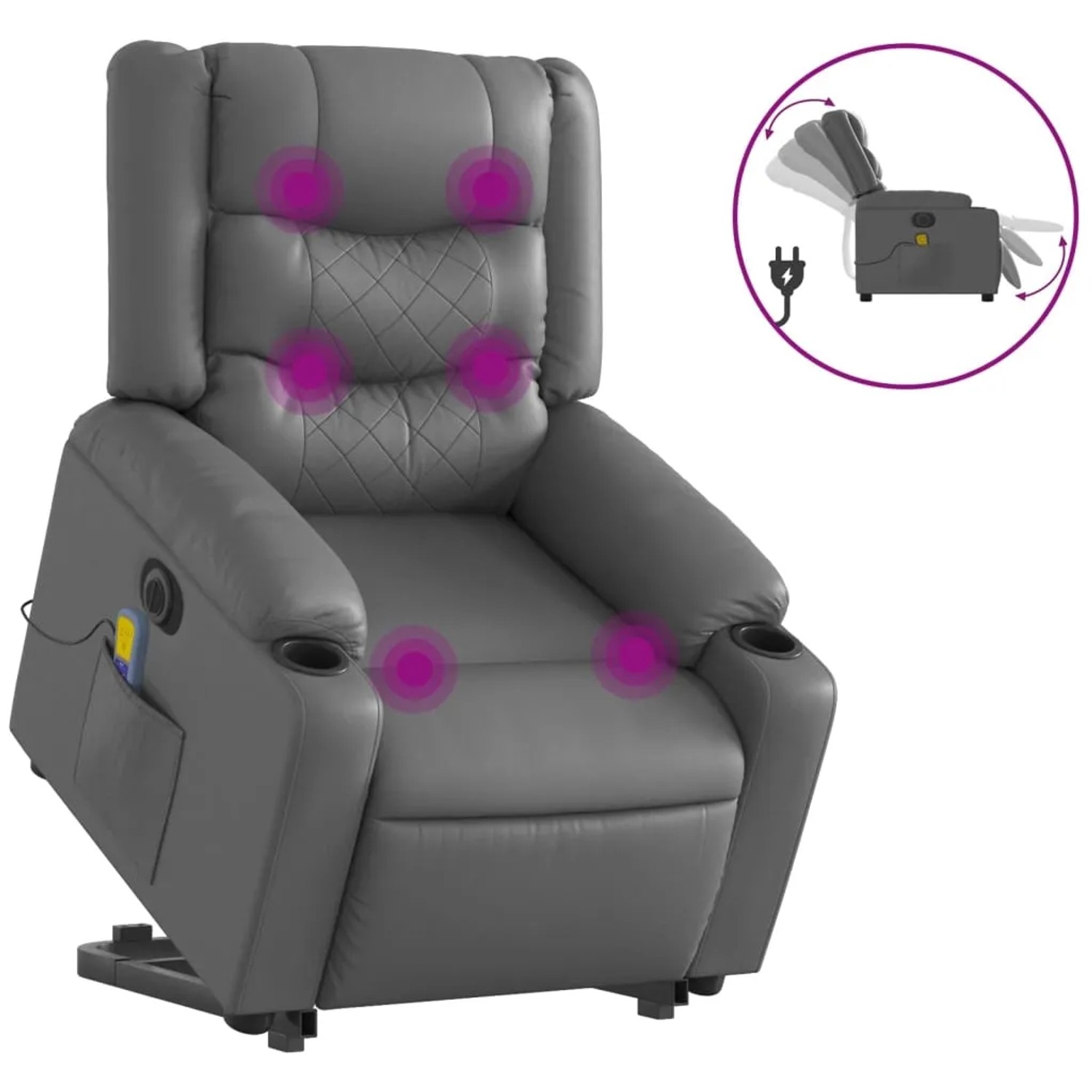 vidaXL Massagesessel mit Aufstehhilfe Elektrisch Grau Kunstleder Modell 11