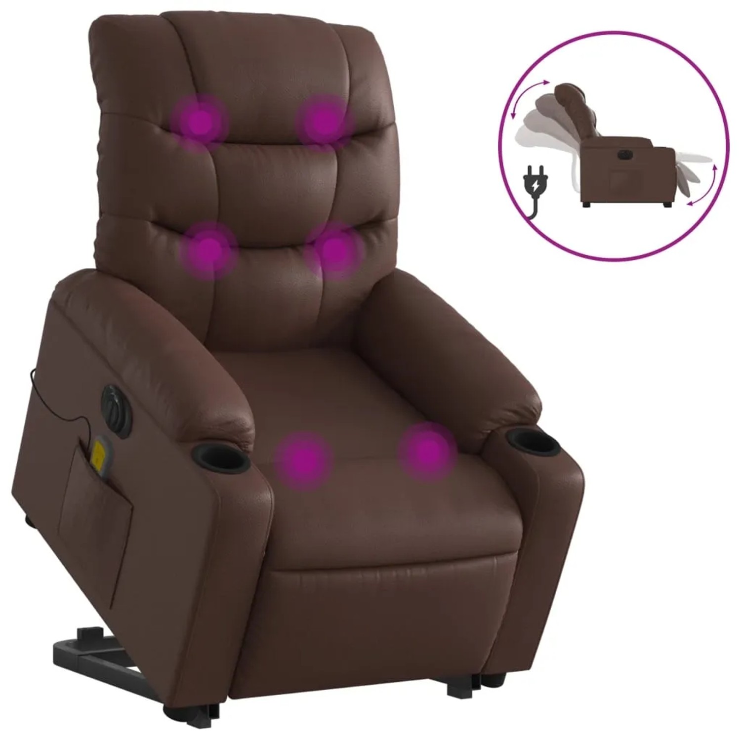 vidaXL Massagesessel mit Aufstehhilfe Elektrisch Braun Kunstleder Modell 3