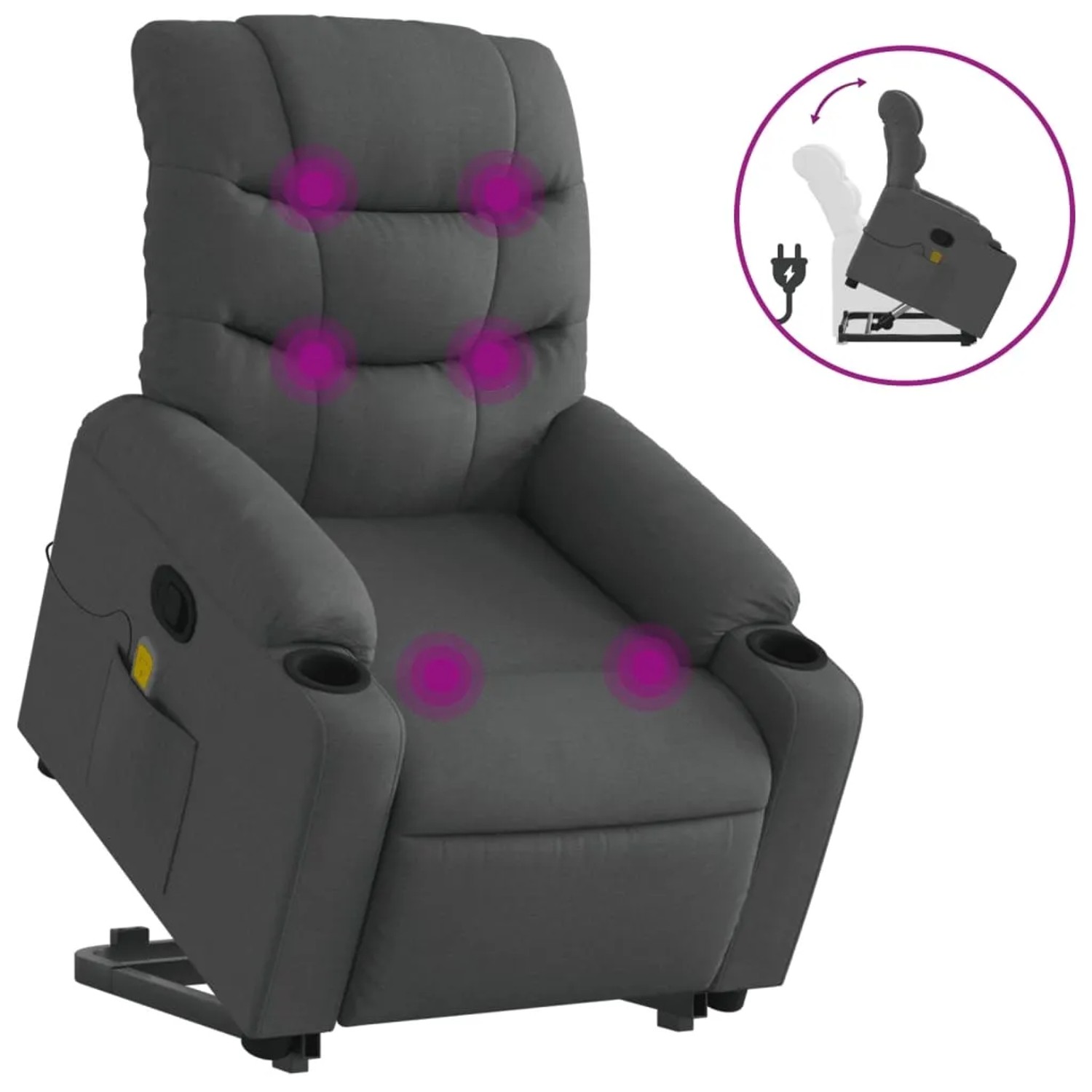 vidaXL Massagesessel mit Aufstehhilfe Dunkelgrau Samt Modell 5