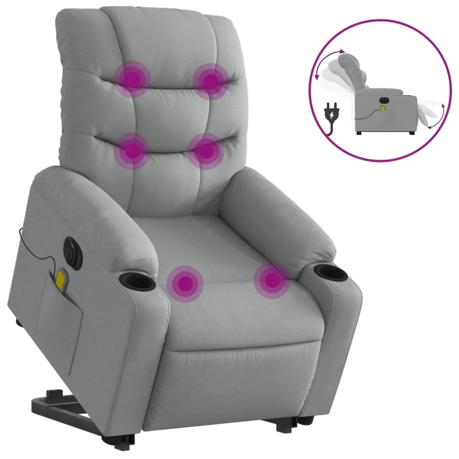 vidaXL Elektrischer Massagesessel mit Aufstehhilfe Hellgrau Stoff Modell 3