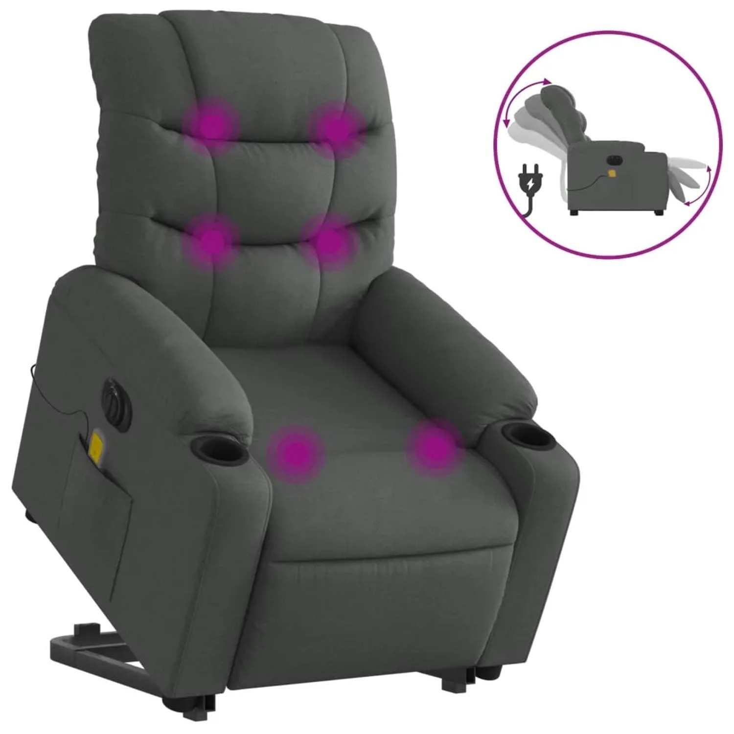 vidaXL Elektrischer Massagesessel mit Aufstehhilfe Dunkelgrau Stoff Modell 9