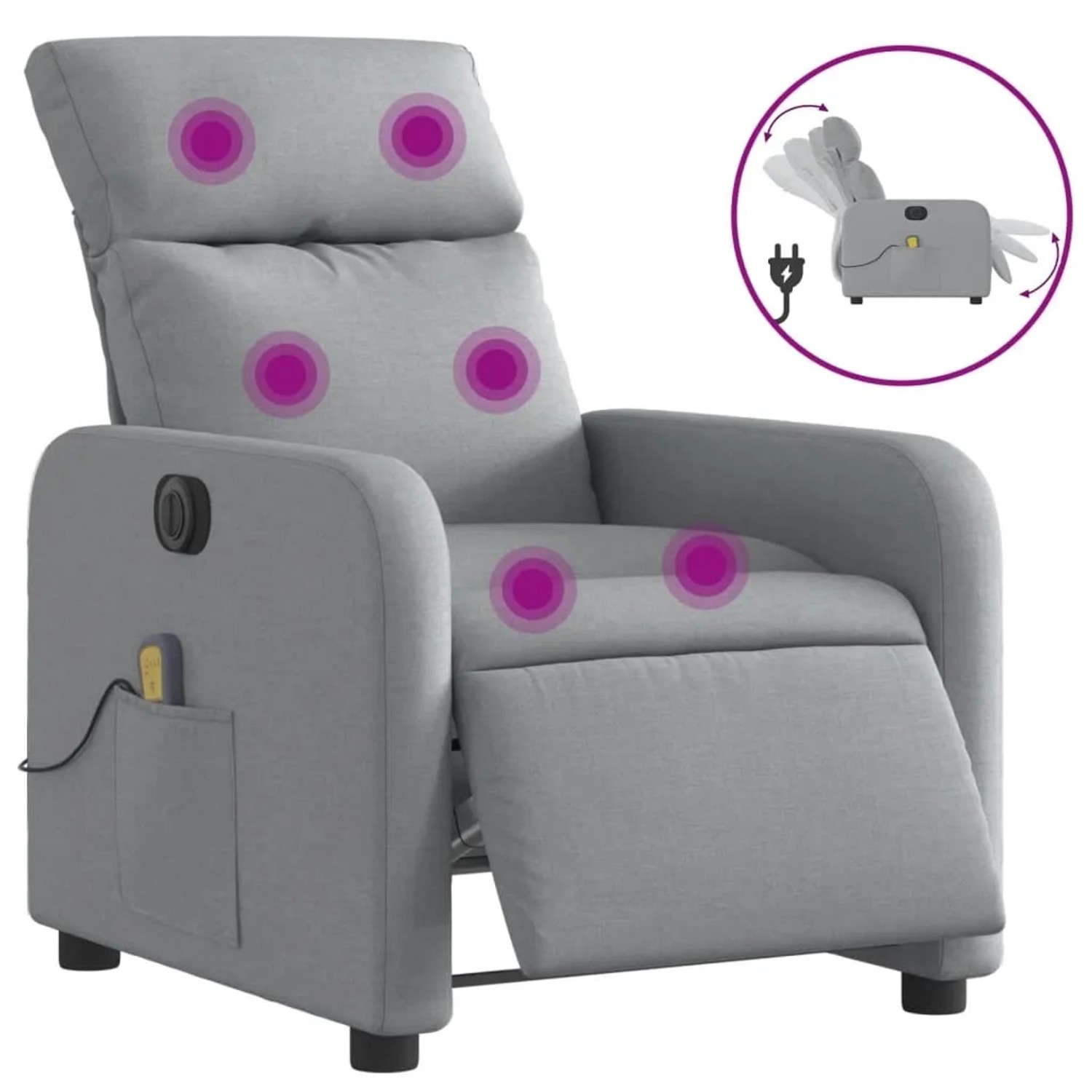 vidaXL Massagesessel Elektrisch Hellgrau Samt Modell 15