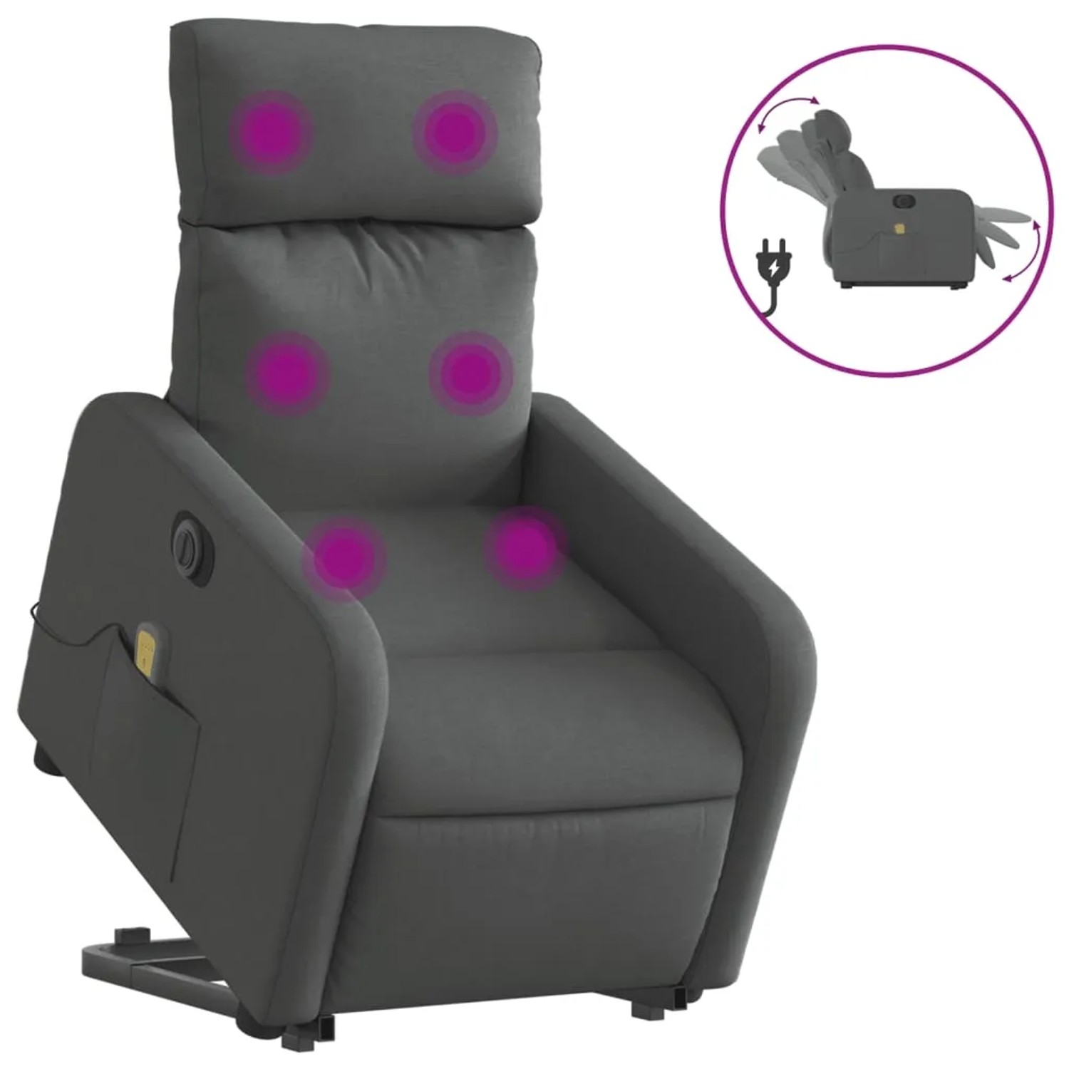vidaXL Elektrischer Massagesessel mit Aufstehhilfe Dunkelgrau Stoff Modell 14