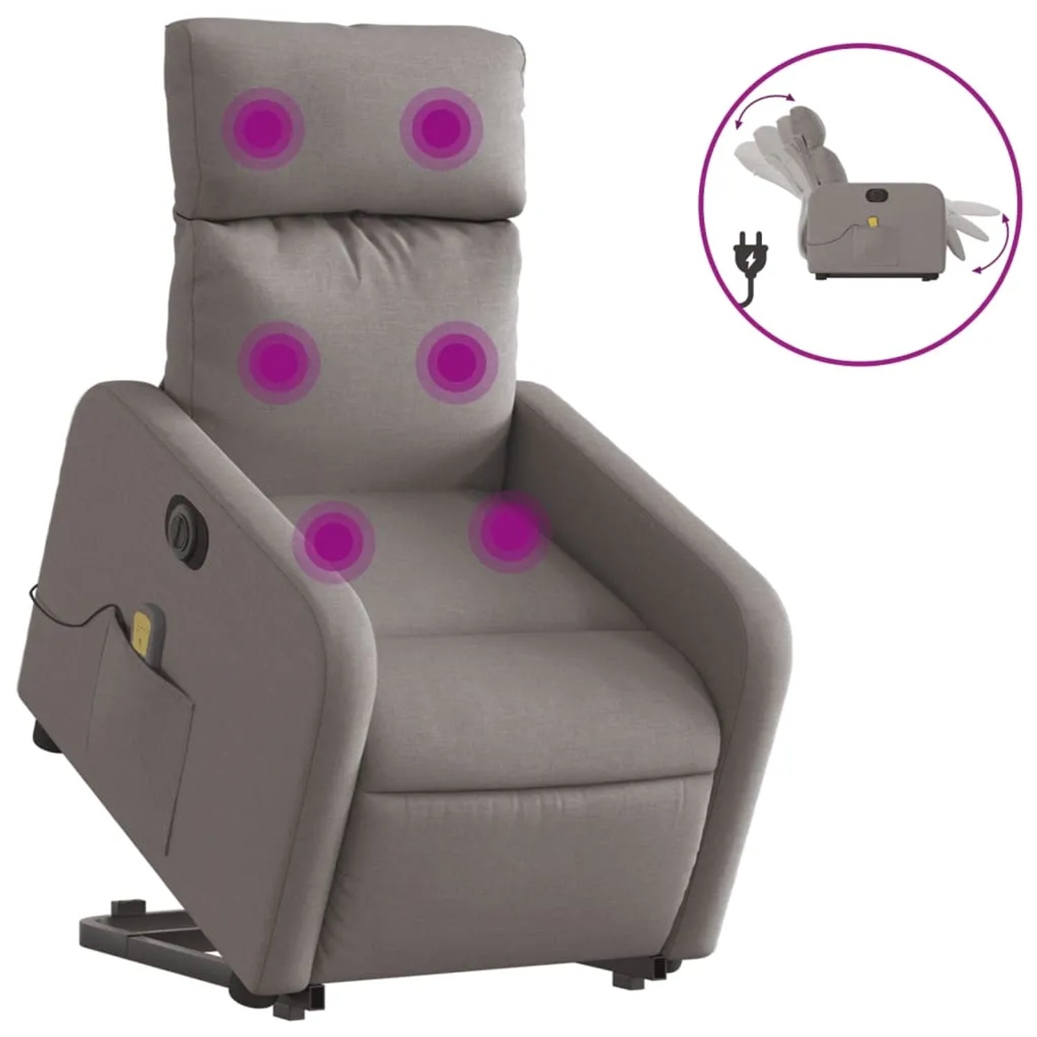 vidaXL Elektrischer Massagesessel mit Aufstehhilfe Taupe Stoff Modell 13