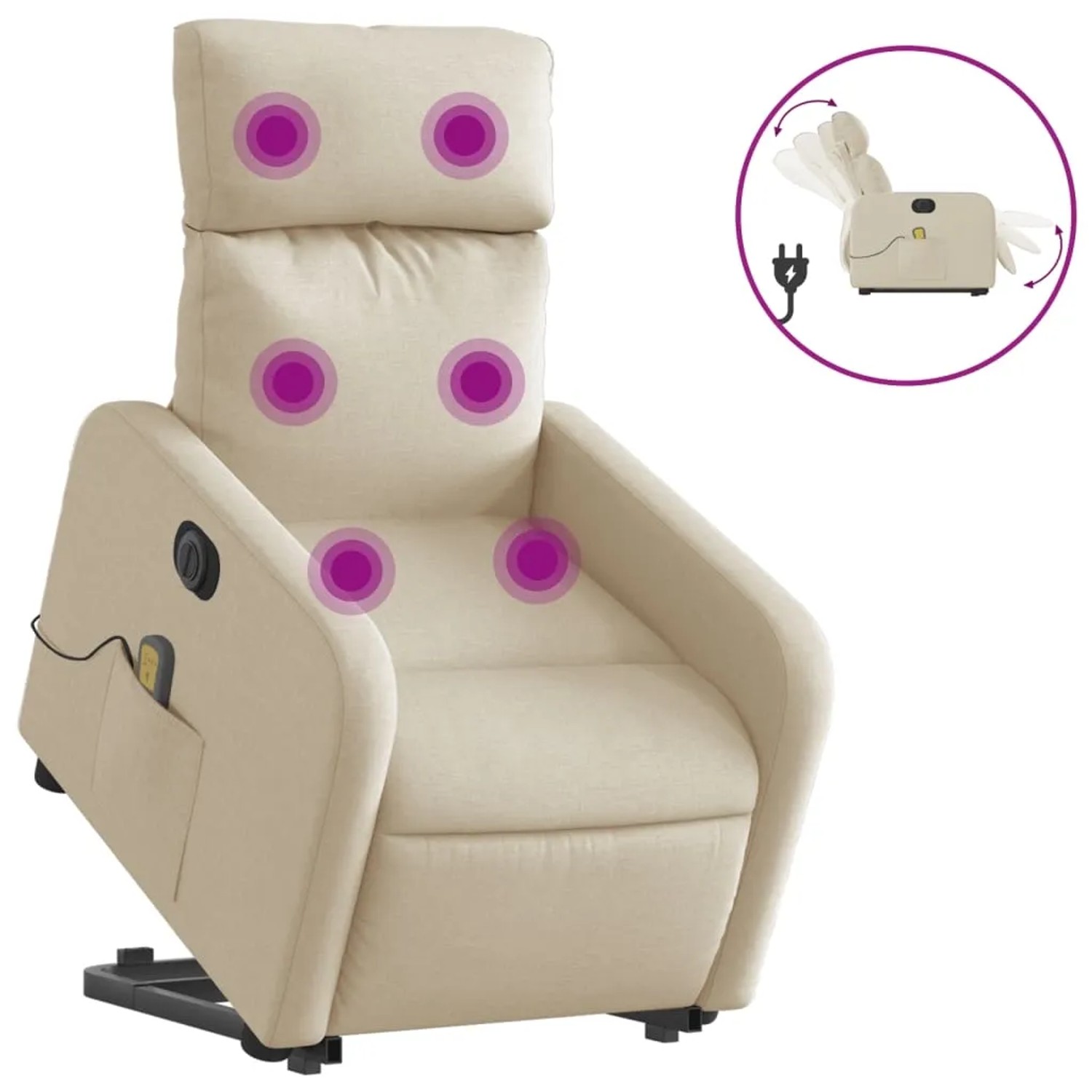 vidaXL Elektrischer Massagesessel mit Aufstehhilfe Creme Stoff Modell 13