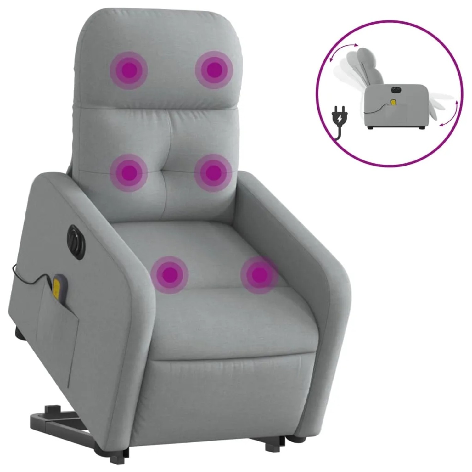 vidaXL Elektrischer Massagesessel mit Aufstehhilfe Hellgrau Stoff Modell 14