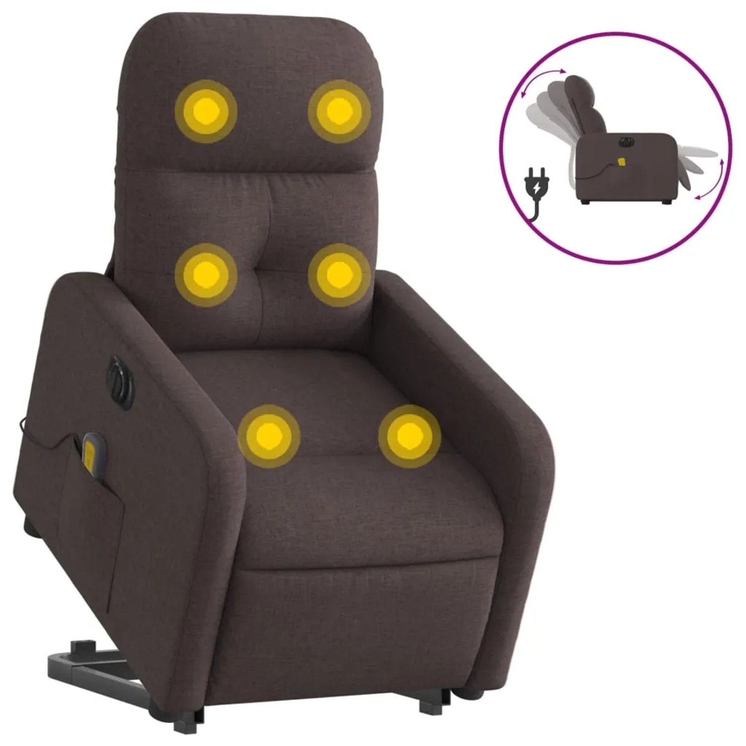 vidaXL Elektrischer Massagesessel mit Aufstehhilfe Dunkelbraun Stoff Modell 12