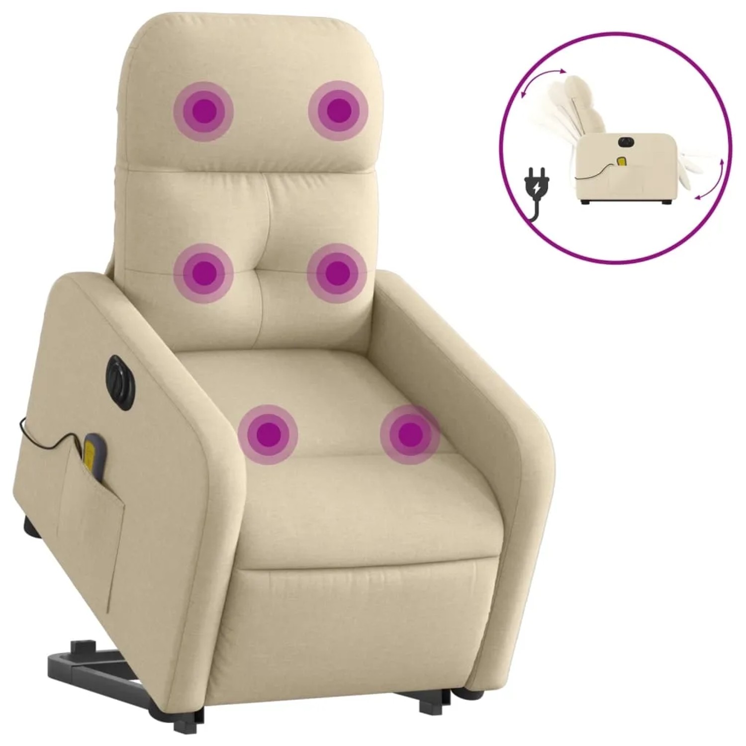 vidaXL Elektrischer Massagesessel mit Aufstehhilfe Creme Stoff Modell 12