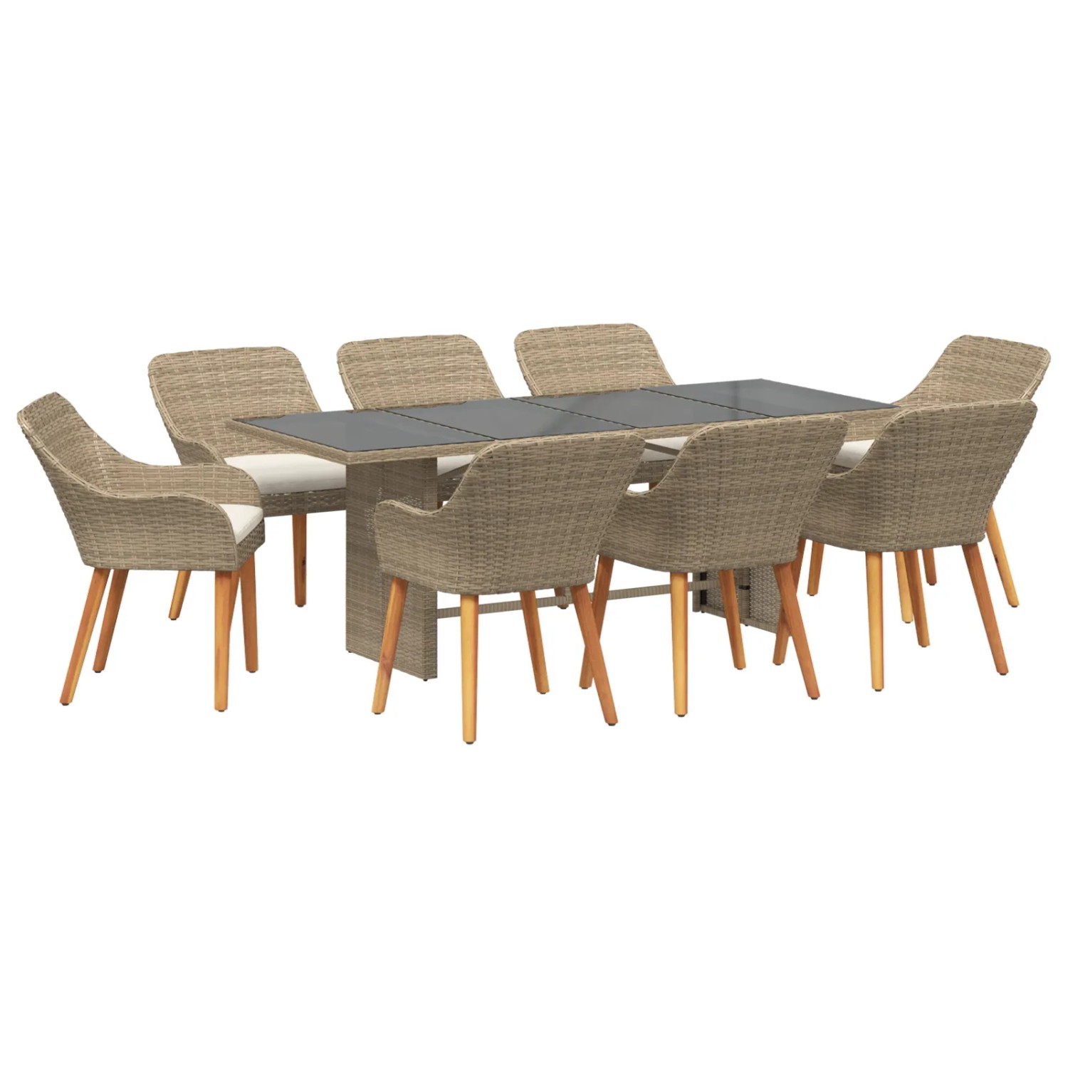 vidaXL 9-Teiliges Garten Esstisch Set Beige Poly Rattan 3261630