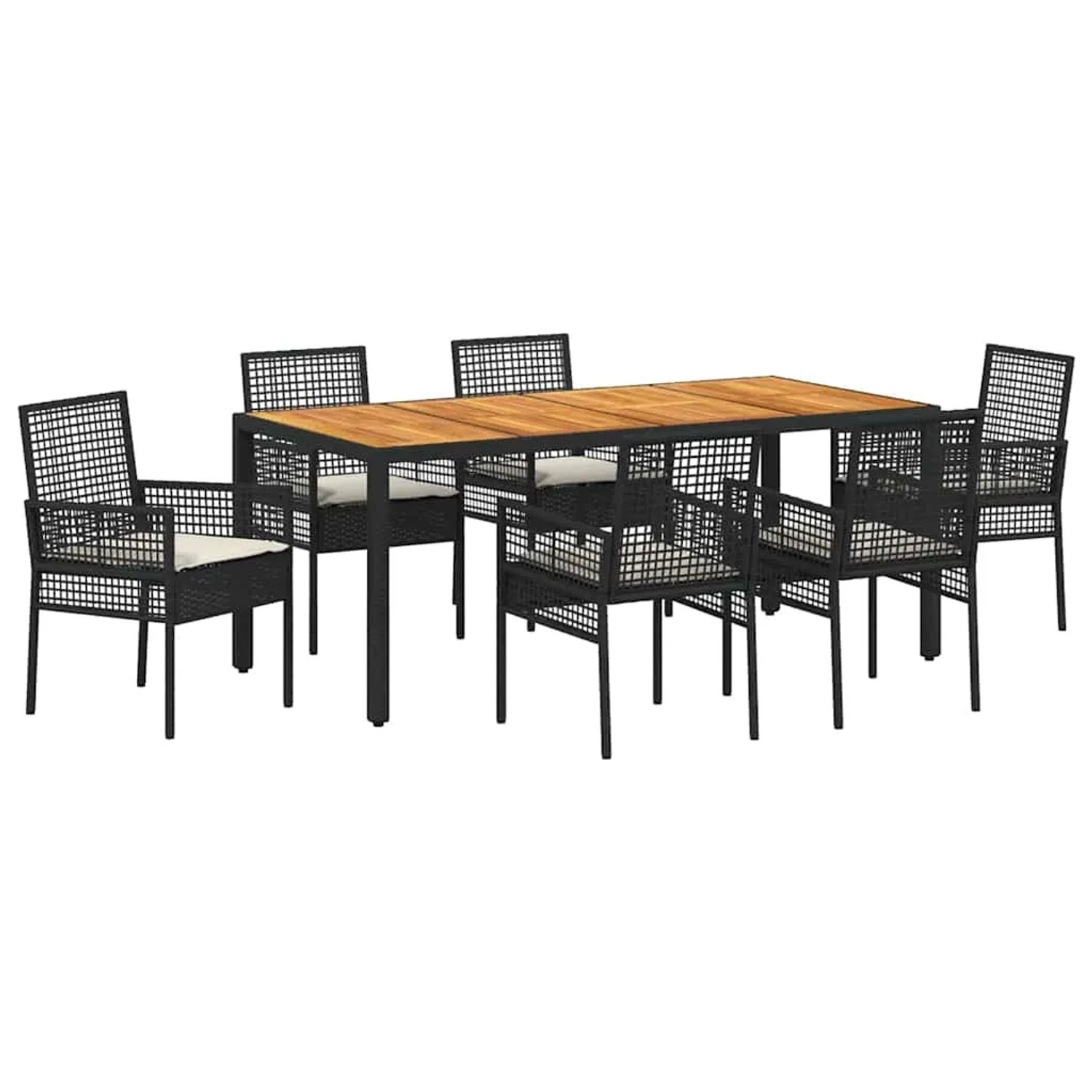 vidaXL 7-Teiliges Garten-Essset mit Kissen Schwarz Poly Rattan 3334905