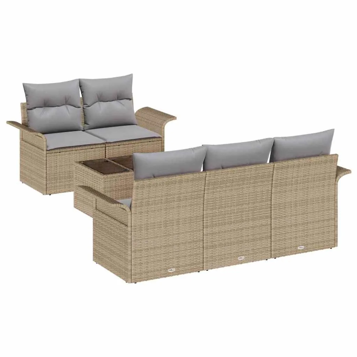 vidaXL 6-Teiliges Garten Sofa Set mit Kissen Beige Poly Rattan 3345240