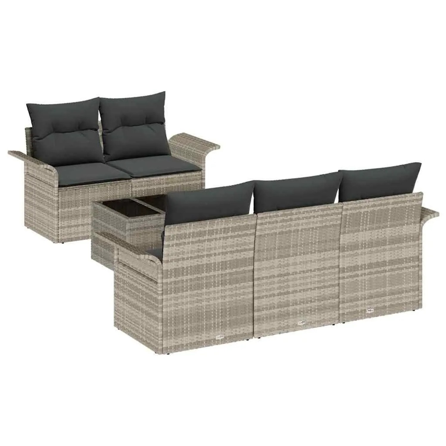 vidaXL 6-Teiliges Garten Sofa Set mit Kissen Hellgrau Poly Rattan 3345242