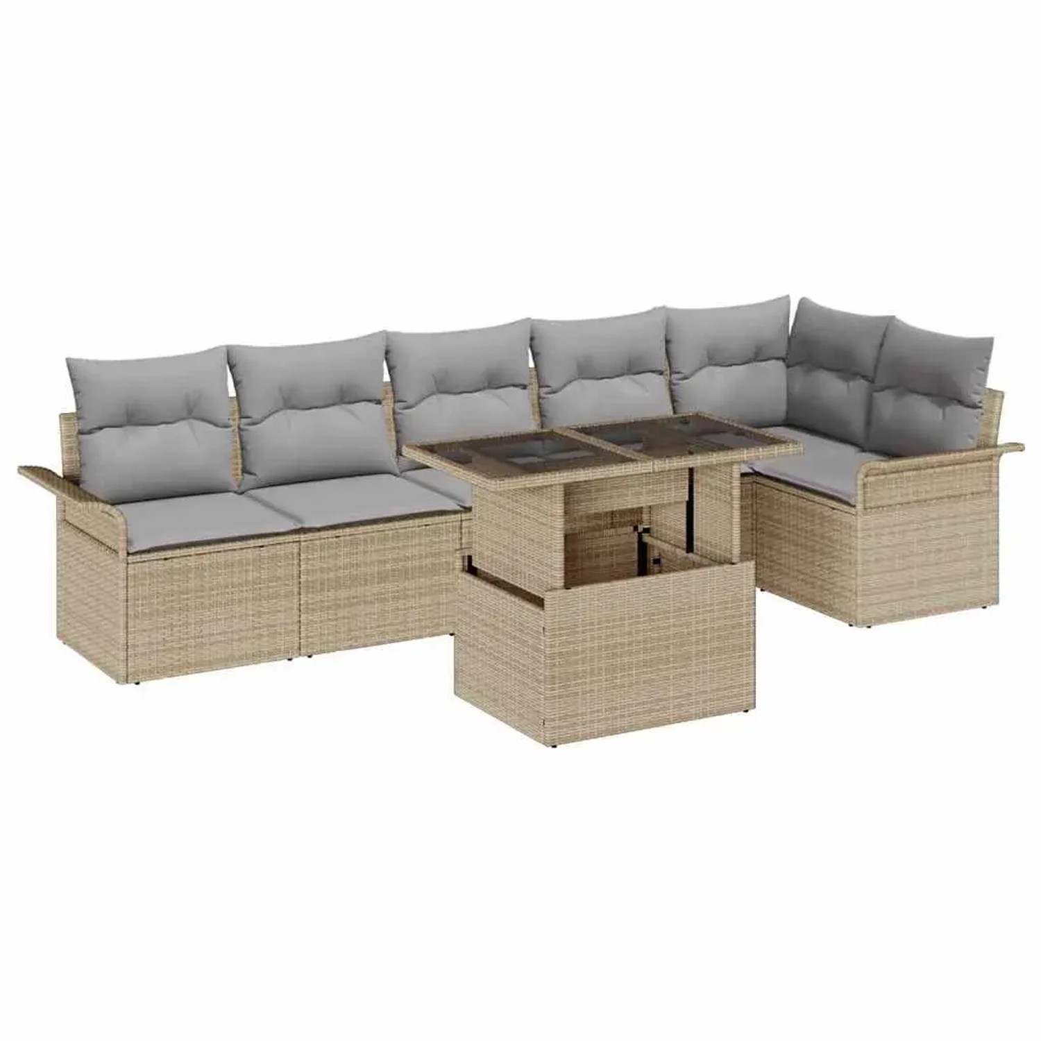 vidaXL 7-Teiliges Garten Sofa Set mit Kissen Beige Poly Rattan 3348296
