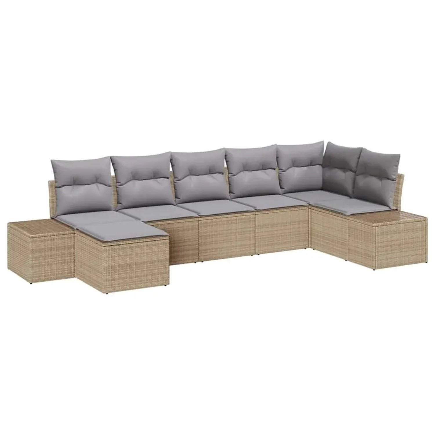 vidaXL 7-Teiliges Garten-Sofa-Set mit Kissen in Beige aus Poly Rattan 3355819