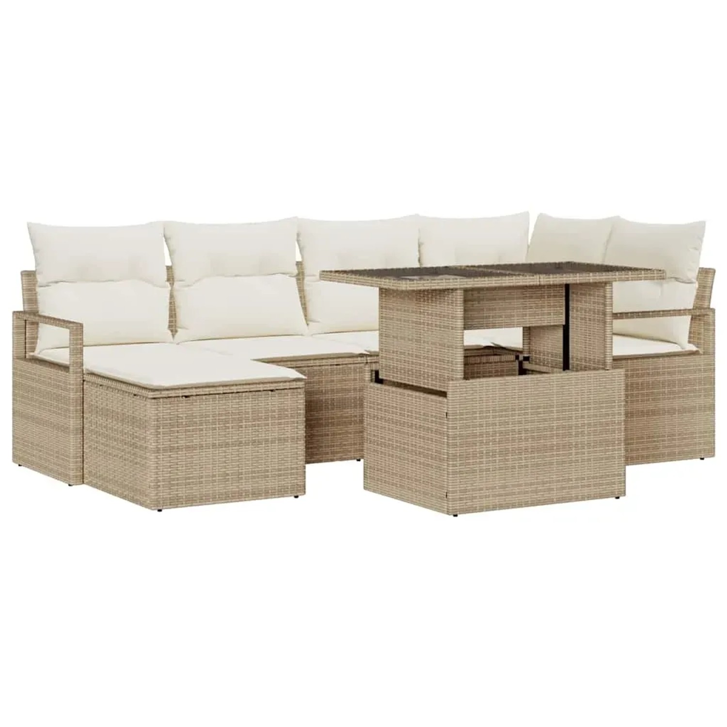 vidaXL 7-Teiliges Garten-Sofa-Set mit Kissen in Beige aus Poly Rattan 3357594