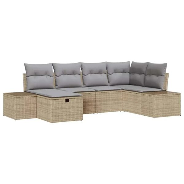 vidaXL 6-Teiliges Garten-Sofaset mit Kissen in Beige aus Poly Rattan 3359379