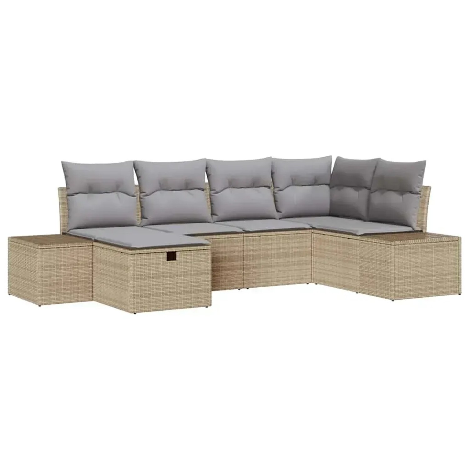 vidaXL 6-Teiliges Garten-Sofaset mit Kissen in Beige aus Poly Rattan 3359379