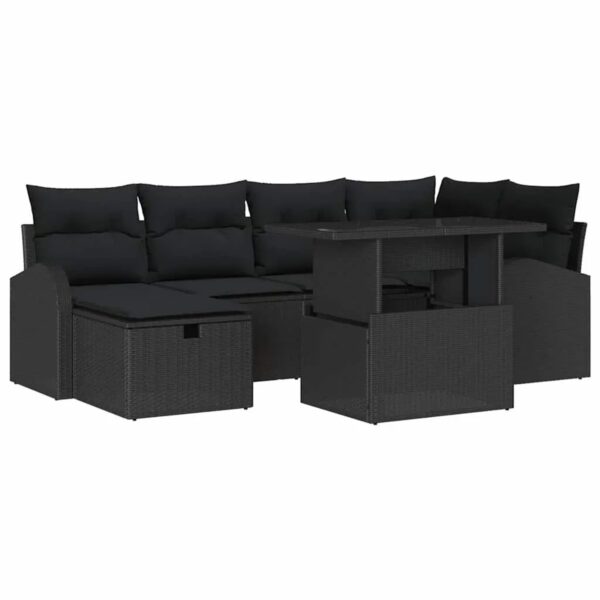 vidaXL 7-Teiliges Garten-Sofaset mit Kissen Schwarz aus Poly Rattan 3361092