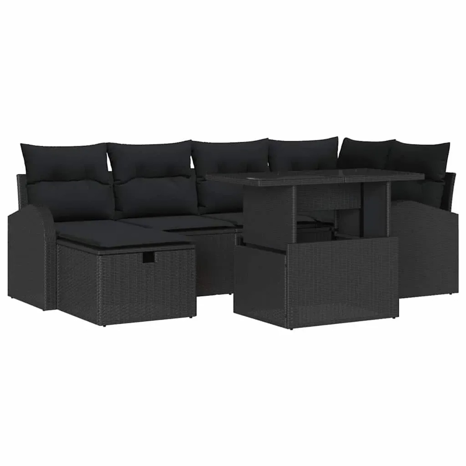 vidaXL 7-Teiliges Garten-Sofaset mit Kissen Schwarz aus Poly Rattan 3361092