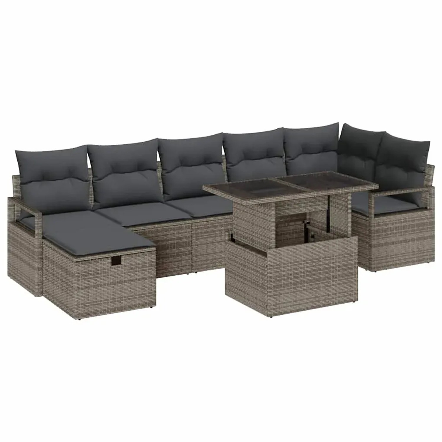 vidaXL 8-Teiliges Garten Sofa Set mit Kissen in Grau Polyrattan 3361138