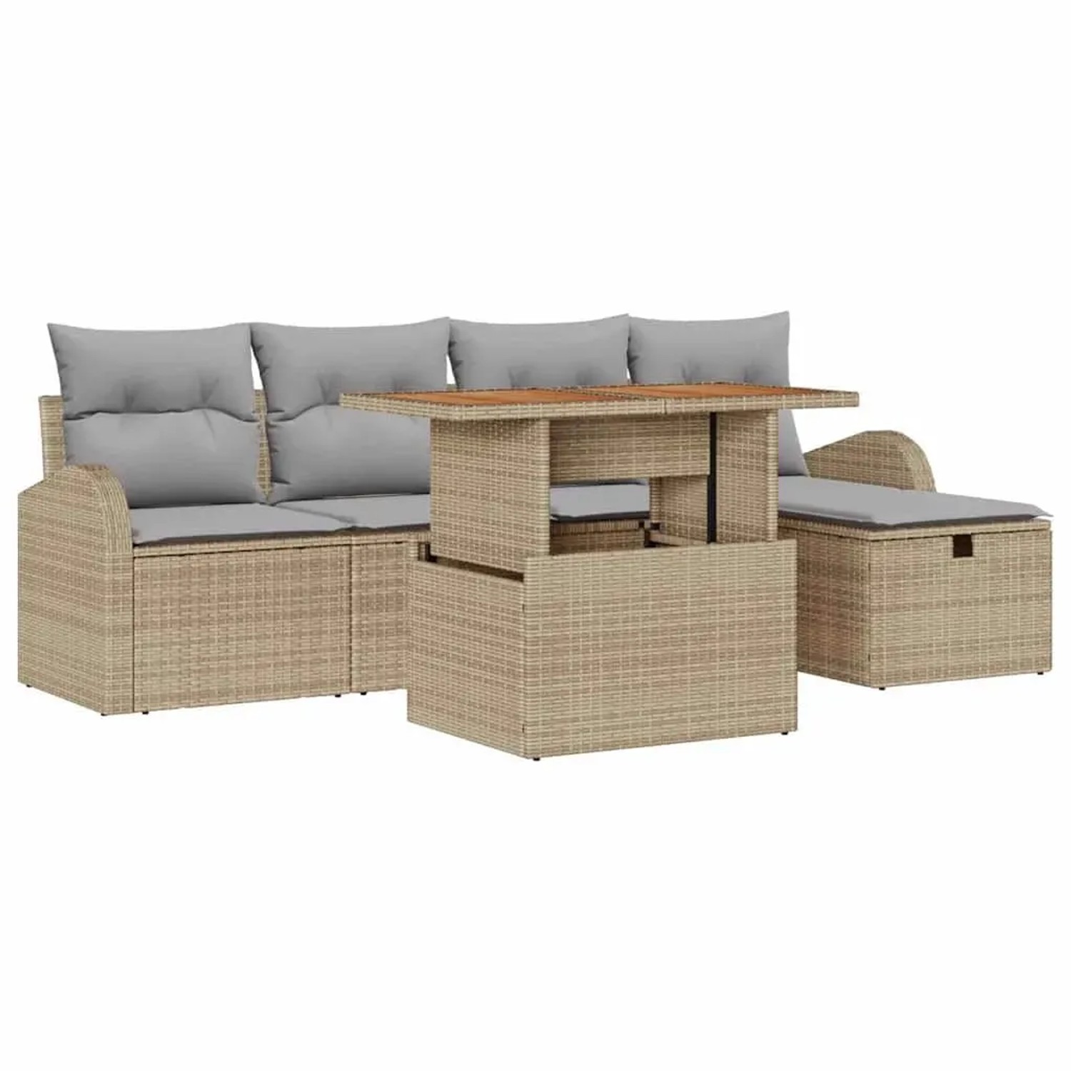 vidaXL 6-Teiliges Gartensofa-Set mit Kissen aus Beigem Poly Rattan 3361294