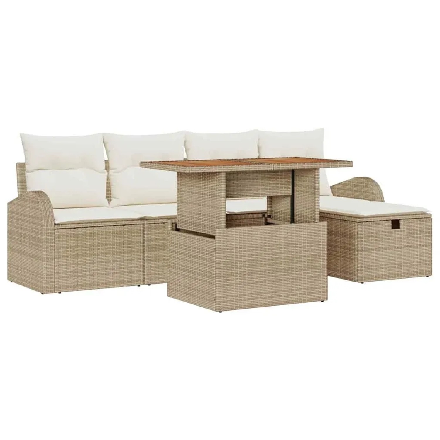 vidaXL 6-Teiliges Garten-Sofa-Set mit Kissen aus Beigem Poly Rattan 3361295