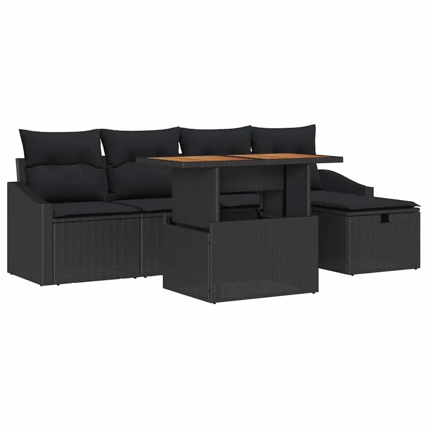 vidaXL 6-Teiliges Garten-Sofa-Set mit Kissen aus Schwarzem Poly Rattan 3361352