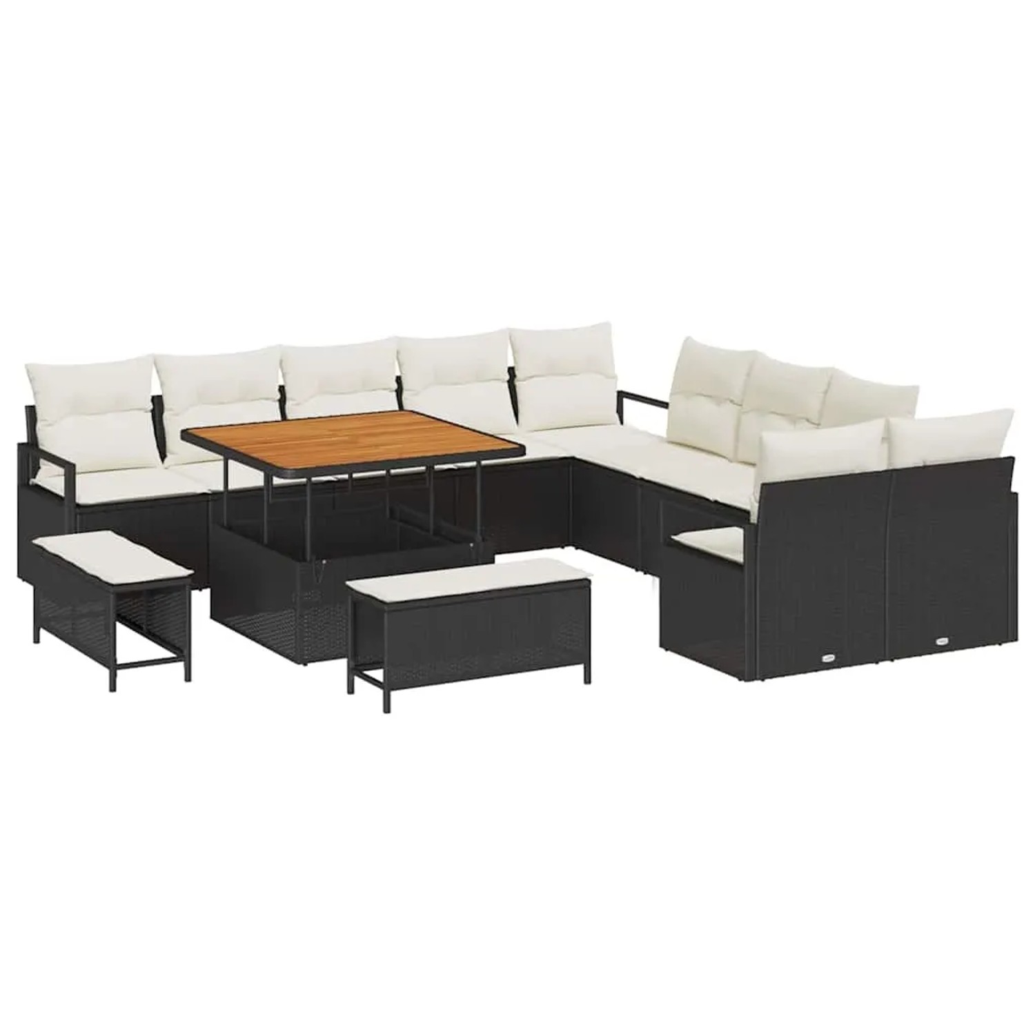 vidaXL 13-Teiliges Garten-Sofaset mit Kissen Schwarz Poly Rattan Akazie 3362575