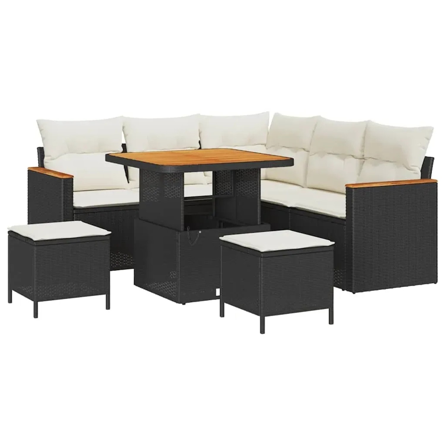 vidaXL 8-Teiliges Garten-Sofa-Set mit Kissen aus Schwarzem Polyrattan und Akazie 3363040