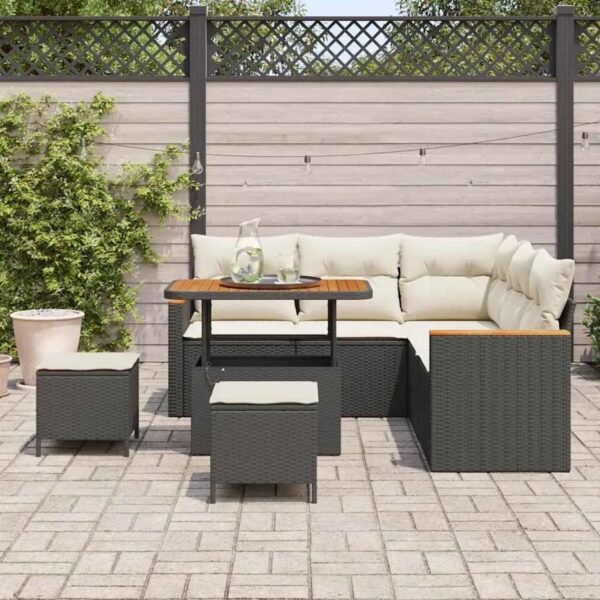 vidaXL 8-Teiliges Garten-Sofa-Set mit Kissen in Schwarz aus Poly Rattan und Akazie 3363045