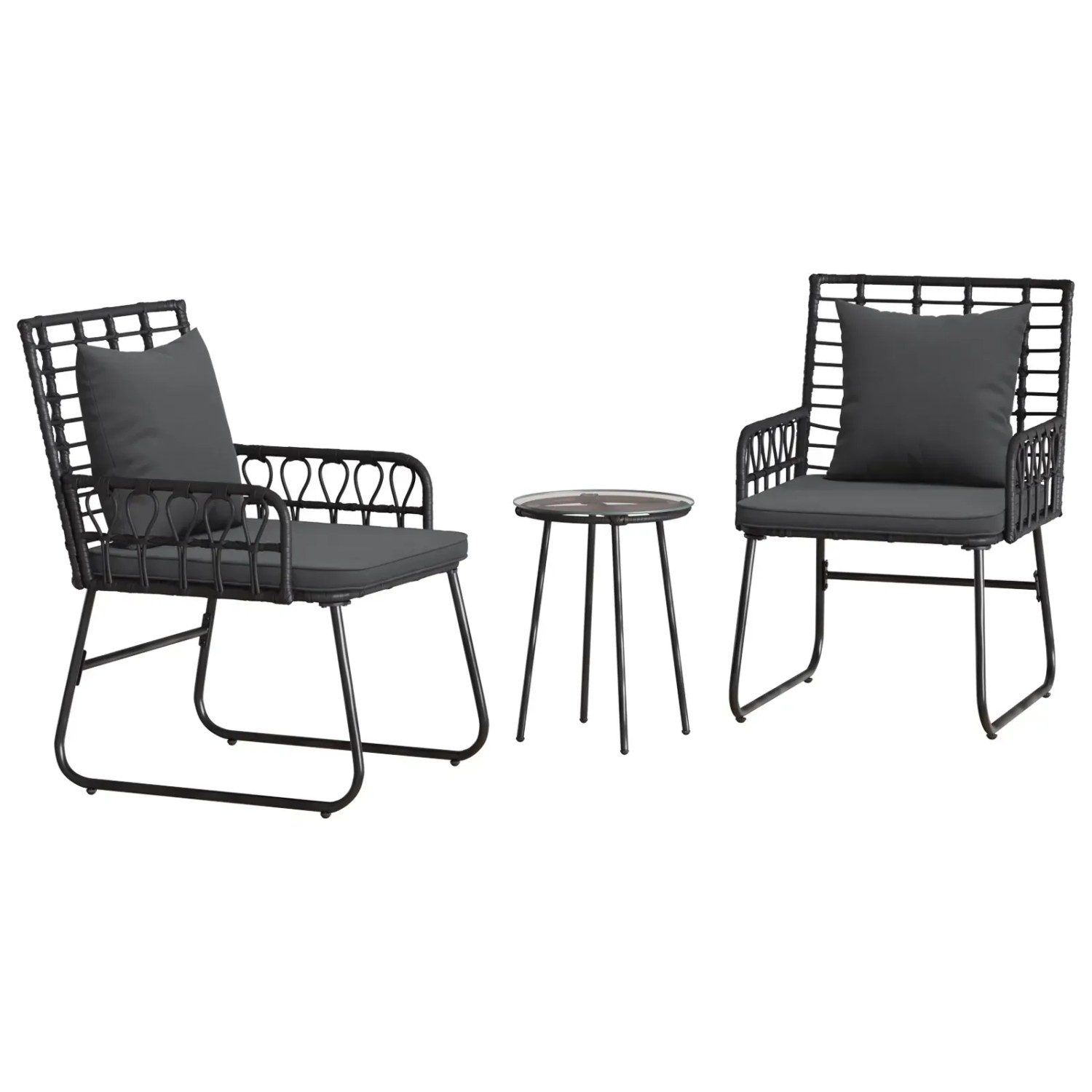vidaXL Garten Essgruppe 3-Tlg Schwarz Anthrazit Poly Rattan Stahl 42010350