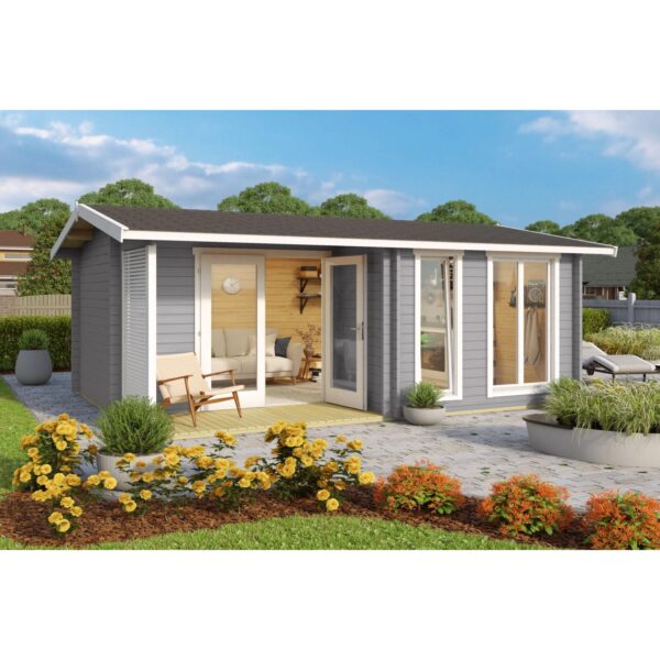 Lasita Holz-Gartenhaus Brighton 44 Satteldach Lasiert 520 cm x 370 cm