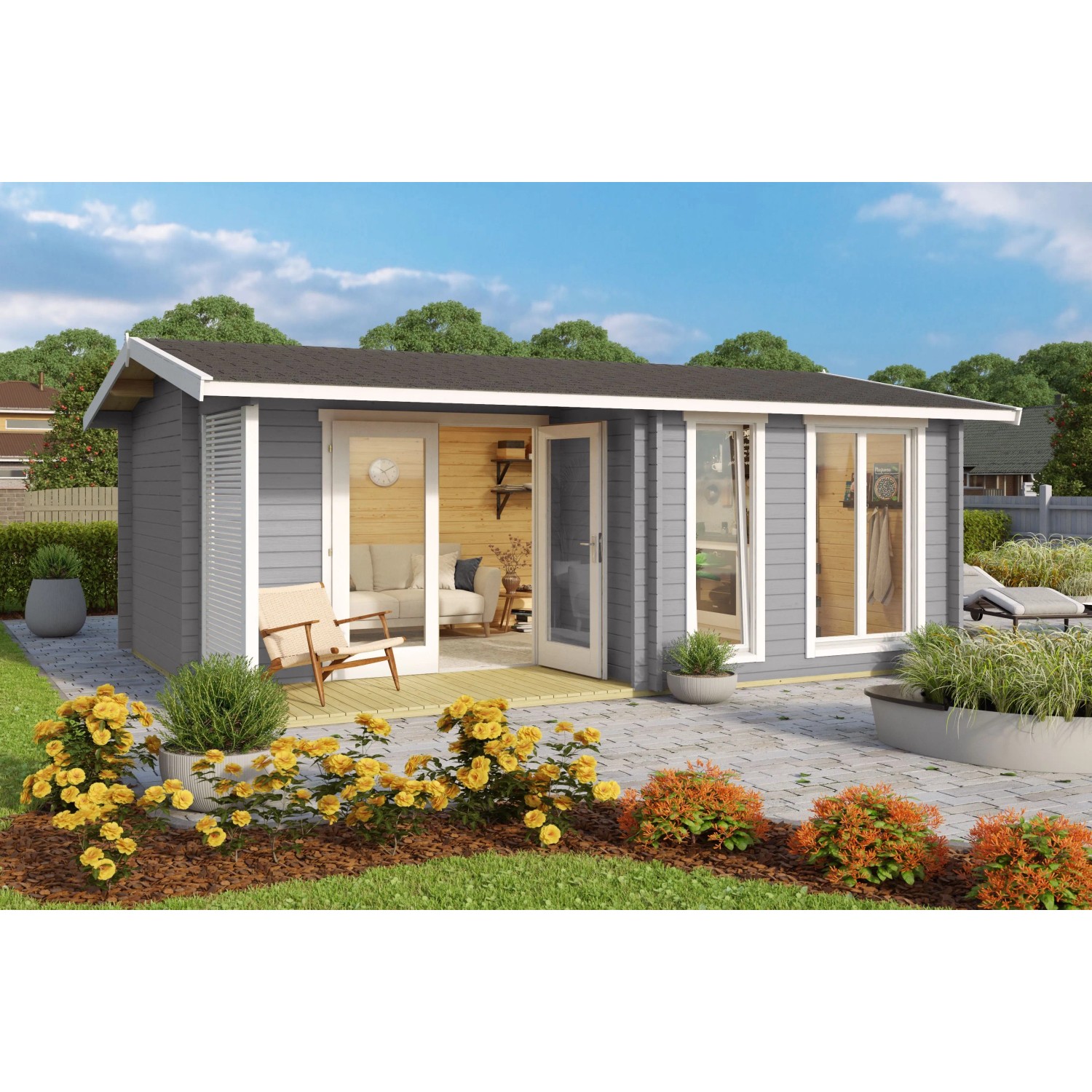 Lasita Holz-Gartenhaus Brighton 44 Satteldach Lasiert 520 cm x 370 cm