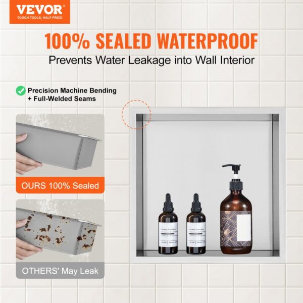 VEVOR Wandnische 10x33,02x33,02cm Duschnische Edelstahl Nische Einlagig 100 % Wasserdicht Nischeneinbau 0-40°C – Bild 2