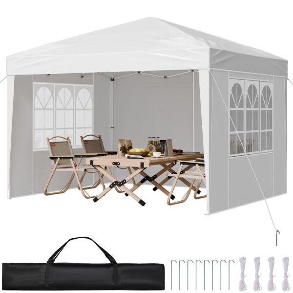 VEVOR Faltpavillon, 2,95x2,95x2,63m, Gartenzelt mit Seitenwänden & belüfteten Fenstern, 3 Höheneinstellungen