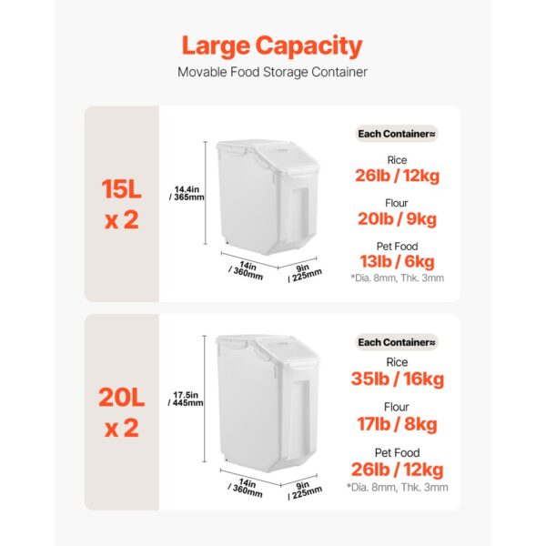 VEVOR Reis-Aufbewahrungsbehälter Vorratsdosen Hundefutterspender 4 Stk. 2 x 15 L / /20 L x 2 Behälter – Bild 2